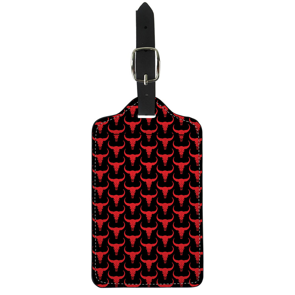 Red And Black Bull Skull Pattern Print Luggage Tag