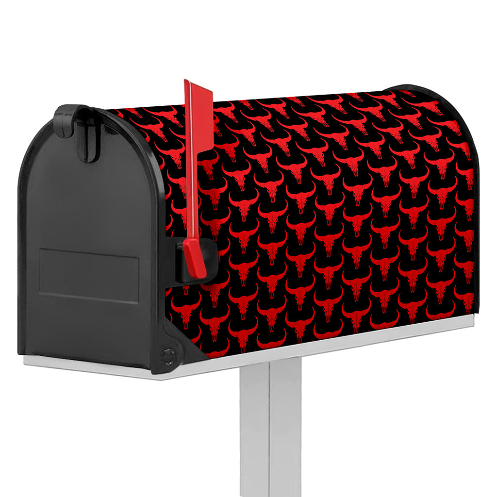 Red And Black Bull Skull Pattern Print Mailbox Cover