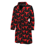 Red And Black Bull Skull Pattern Print Men's Bathrobe