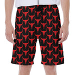 Red And Black Bull Skull Pattern Print Men's Beach Shorts