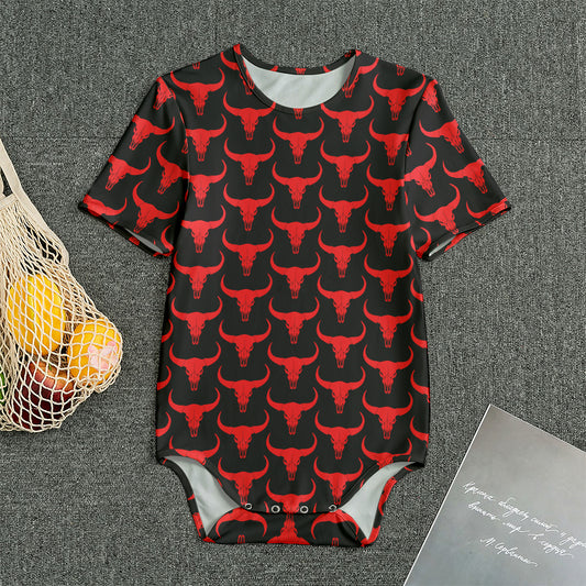 Red And Black Bull Skull Pattern Print Men's Bodysuit