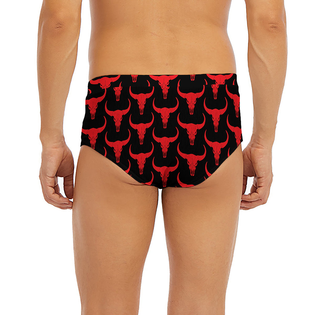 Red And Black Bull Skull Pattern Print Men's Briefs