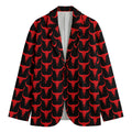 Red And Black Bull Skull Pattern Print Men's Cotton Blazer