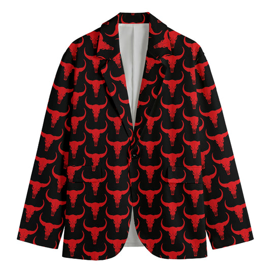 Red And Black Bull Skull Pattern Print Men's Cotton Blazer