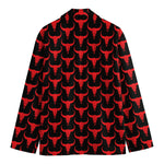 Red And Black Bull Skull Pattern Print Men's Cotton Blazer