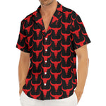 Red And Black Bull Skull Pattern Print Men's Deep V-Neck Shirt