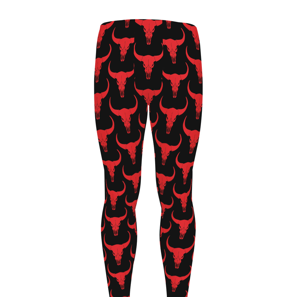 Red And Black Bull Skull Pattern Print Men's leggings