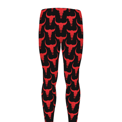 Red And Black Bull Skull Pattern Print Men's leggings