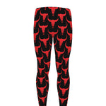 Red And Black Bull Skull Pattern Print Men's leggings
