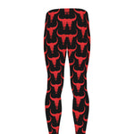 Red And Black Bull Skull Pattern Print Men's leggings