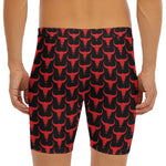 Red And Black Bull Skull Pattern Print Men's Long Boxer Briefs