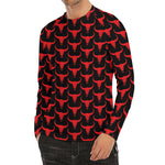 Red And Black Bull Skull Pattern Print Men's Long Sleeve Rash Guard