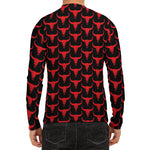 Red And Black Bull Skull Pattern Print Men's Long Sleeve Rash Guard