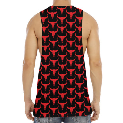 Red And Black Bull Skull Pattern Print Men's Muscle Tank Top