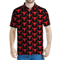Red And Black Bull Skull Pattern Print Men's Polo Shirt