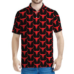 Red And Black Bull Skull Pattern Print Men's Polo Shirt