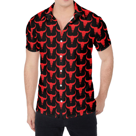 Red And Black Bull Skull Pattern Print Men's Shirt