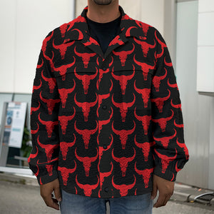 Red And Black Bull Skull Pattern Print Men's Shirt Jacket