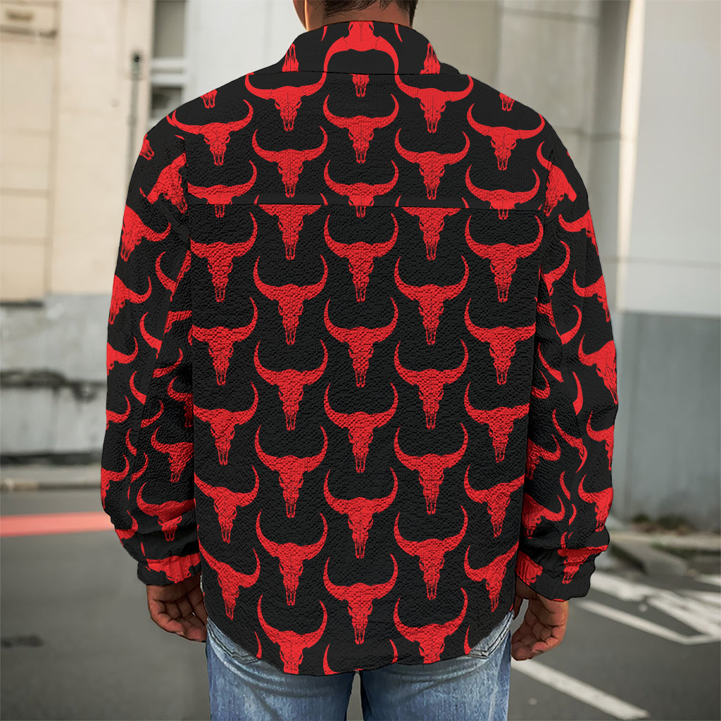 Red And Black Bull Skull Pattern Print Men's Shirt Jacket