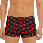 Red And Black Bull Skull Pattern Print Men's Short Boxer Briefs