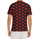 Red And Black Bull Skull Pattern Print Men's Short Sleeve Rash Guard