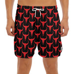 Red And Black Bull Skull Pattern Print Men's Split Running Shorts