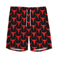 Red And Black Bull Skull Pattern Print Men's Athletic Shorts
