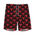 Red And Black Bull Skull Pattern Print Men's Sports Shorts
