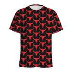 Red And Black Bull Skull Pattern Print Men's Sports T-Shirt