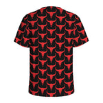 Red And Black Bull Skull Pattern Print Men's Sports T-Shirt