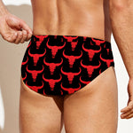 Red And Black Bull Skull Pattern Print Men's Swim Briefs