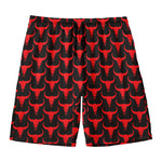 Red And Black Bull Skull Pattern Print Men's Swim Trunks
