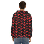 Red And Black Bull Skull Pattern Print Men's Velvet Pullover Hoodie