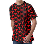 Red And Black Bull Skull Pattern Print Men's Velvet T-Shirt