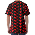 Red And Black Bull Skull Pattern Print Men's Velvet T-Shirt