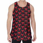 Red And Black Bull Skull Pattern Print Men's Velvet Tank Top