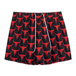 Red And Black Bull Skull Pattern Print Mesh Shorts