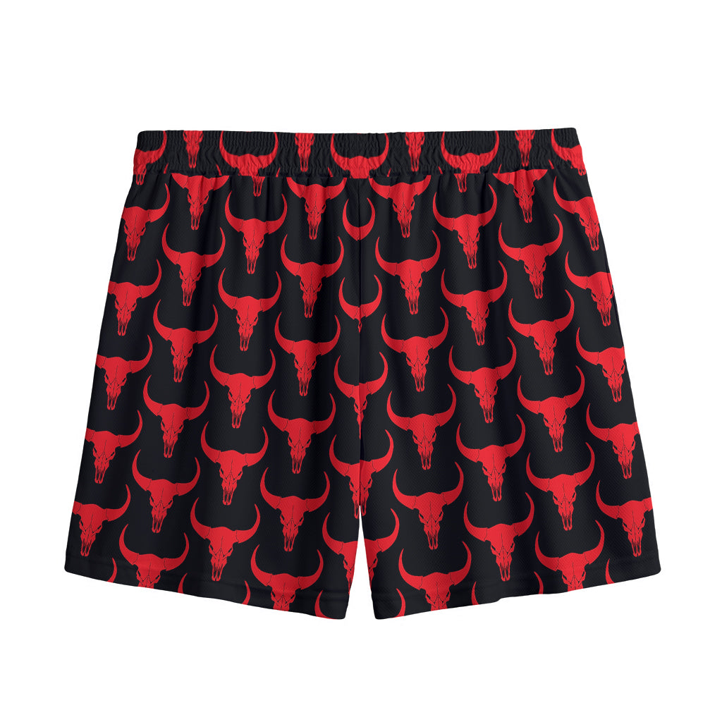 Red And Black Bull Skull Pattern Print Mesh Shorts