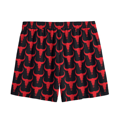 Red And Black Bull Skull Pattern Print Mesh Shorts
