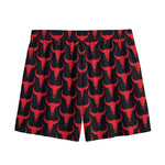 Red And Black Bull Skull Pattern Print Mesh Shorts