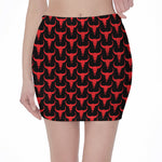 Red And Black Bull Skull Pattern Print Pencil Mini Skirt