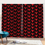 Red And Black Bull Skull Pattern Print Pencil Pleat Curtains