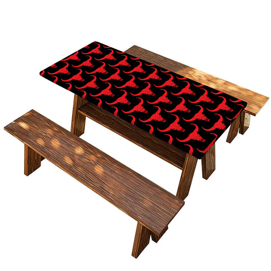 Red And Black Bull Skull Pattern Print Picnic Table Cover