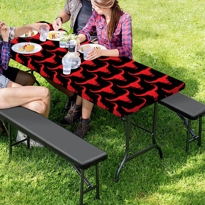 Red And Black Bull Skull Pattern Print Picnic Table Cover