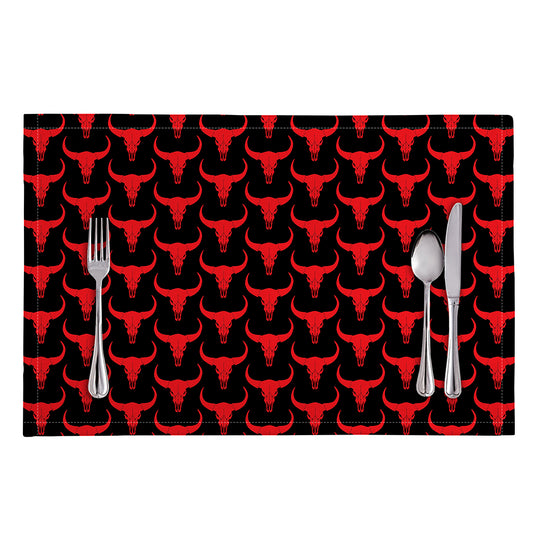 Red And Black Bull Skull Pattern Print Placemat