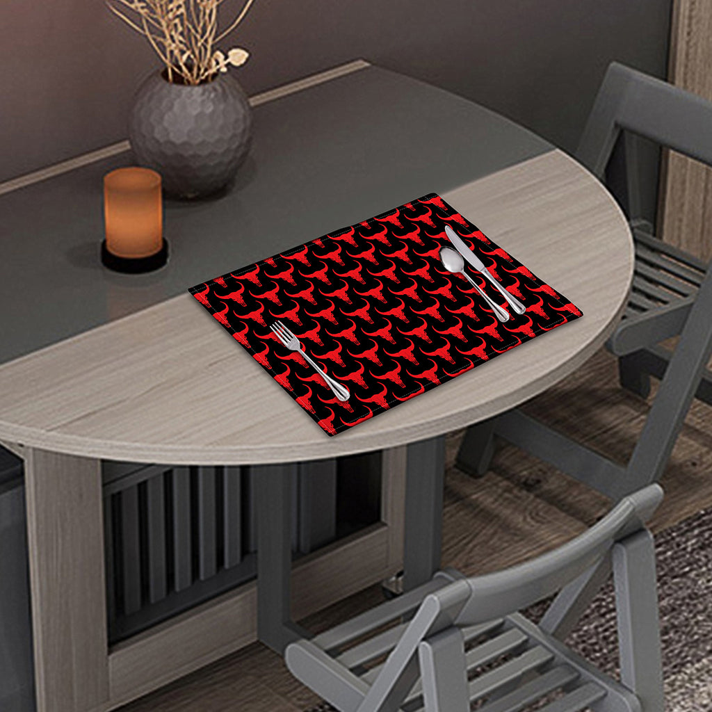 Red And Black Bull Skull Pattern Print Placemat