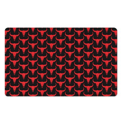 Red And Black Bull Skull Pattern Print Polyester Doormat