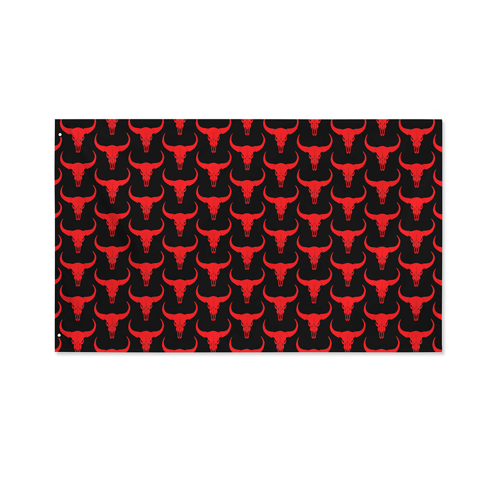 Red And Black Bull Skull Pattern Print Polyester Flag