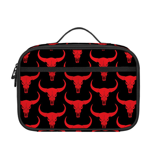 Red And Black Bull Skull Pattern Print Portable Lunch Bag
