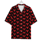 Red And Black Bull Skull Pattern Print Rayon Hawaiian Shirt